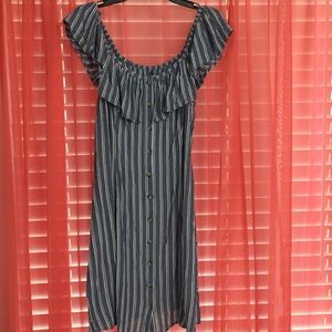 Blue white stripped off the shoulder dress